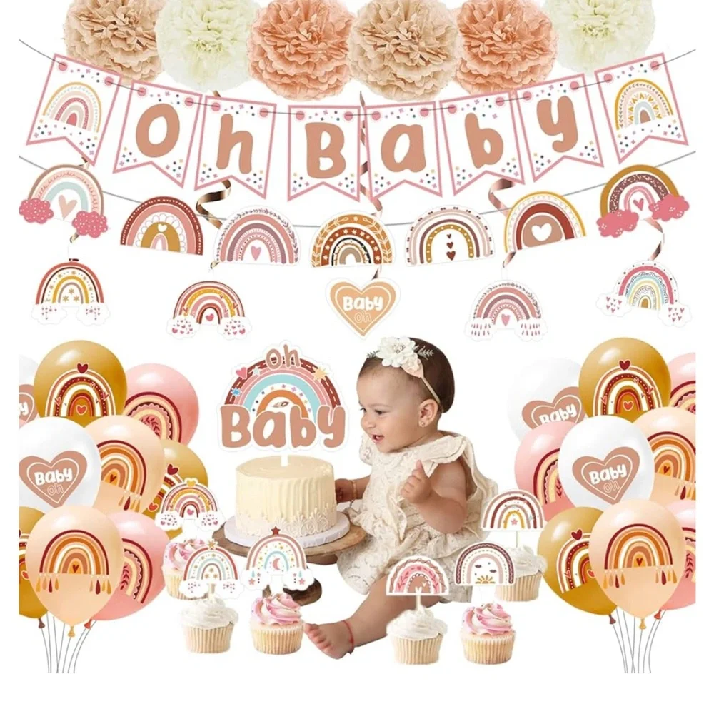 Boho Rainbow Baby Shower Decorations- Oh Baby Rainbow Baby Shower